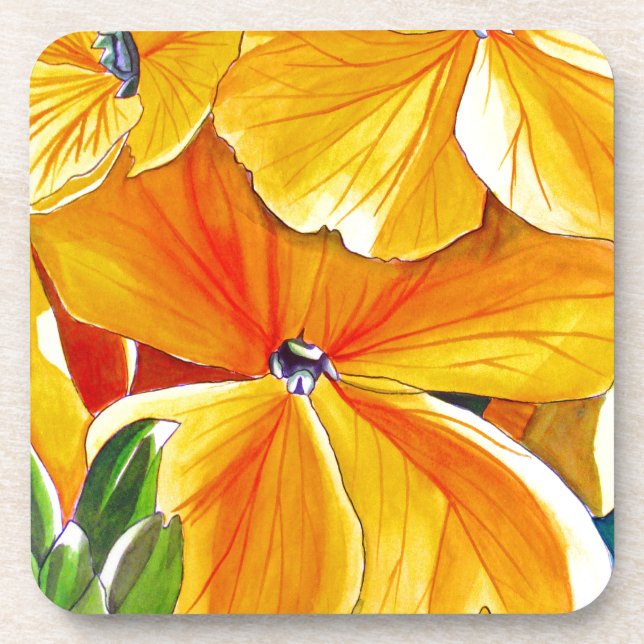 Wallflower original watercolour floral art drink coaster (Front)