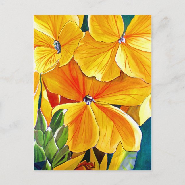 Wallflower original watercolour floral art postcard (Front)