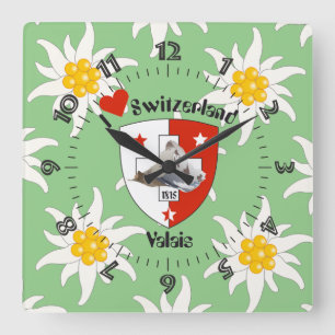 Wallis Valais Schweiz Suisse Uhr Square Wall Clock
