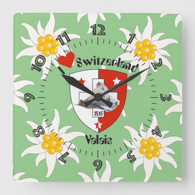 Wallis Valais Schweiz Suisse Uhr Square Wall Clock (Front)