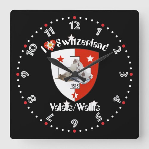 Wallis Valais Schweiz Switzerland Uhr Square Wall Clock