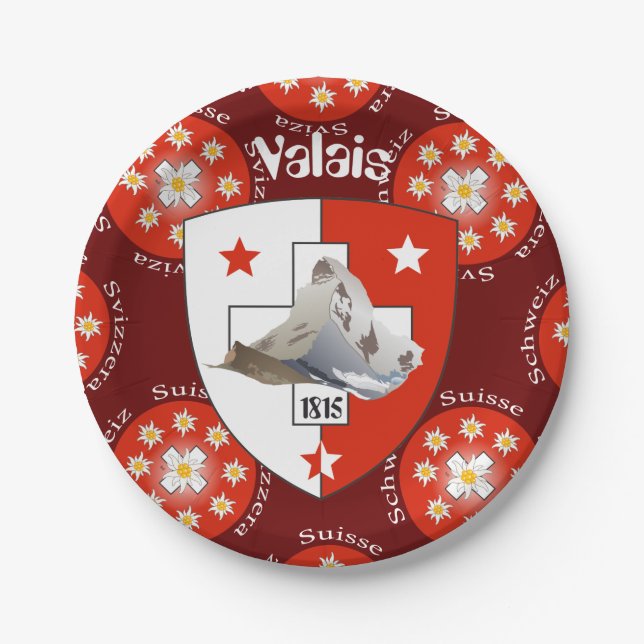 Wallis - Valais Switzerland - Suisse Teller Paper Plates (Front)