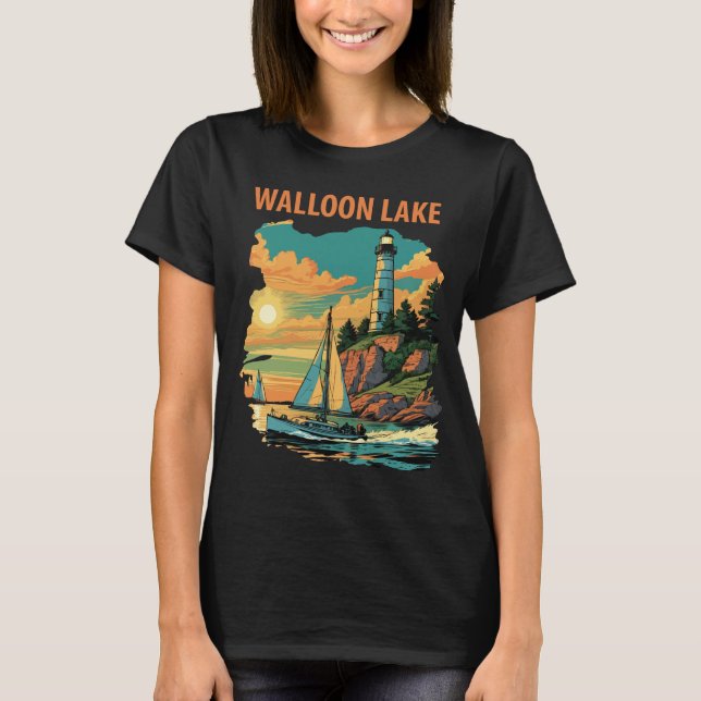 Walloon Lake Michigan Light Retro Travel T-Shirt (Front)