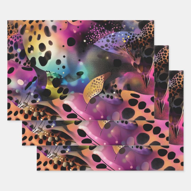 Wallpaper Abstract Vibrant Purple Pink Blue Yellow Wrapping Paper Sheets (Set)