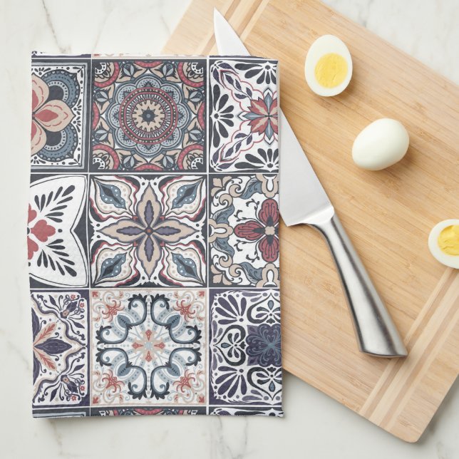 Wallpaper Backsplashes/Talavera inspired tiles 2 Kitchen Towel (Quarter Fold)