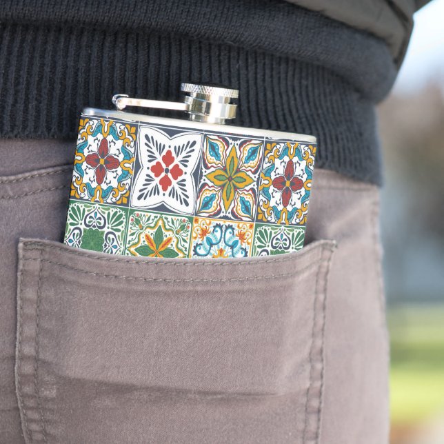 Wallpaper Backsplashes/Talavera inspired tiles Flask (In Situ)