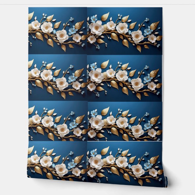 Wallpaper Blue Flower Design Wallpaper (Unrolling)
