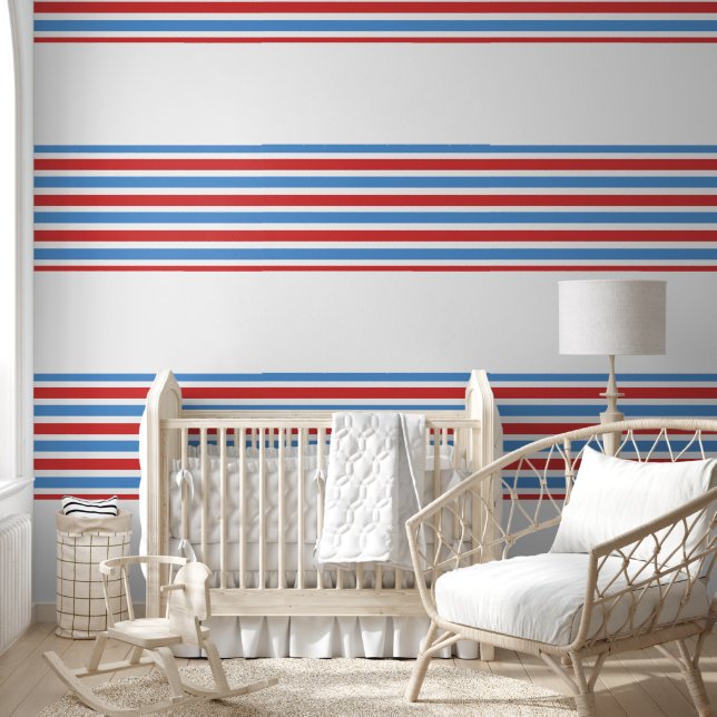 Wallpaper Blue Red & White Stripe (Kids)