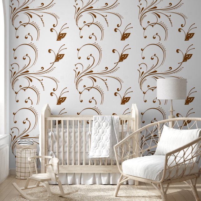 Wallpaper Brown Beige Butterfly Floral Wallpaper (Kids)