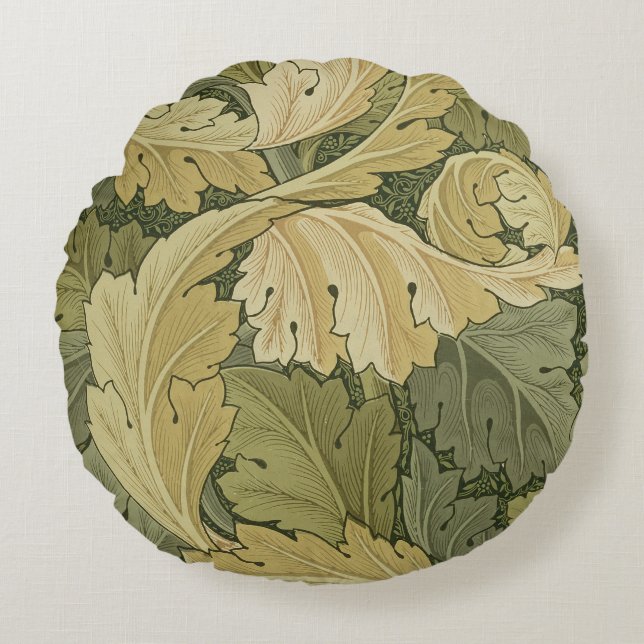 Wallpaper Design with Acanthus/Woodland colours, 1 Round Pillow (Front)