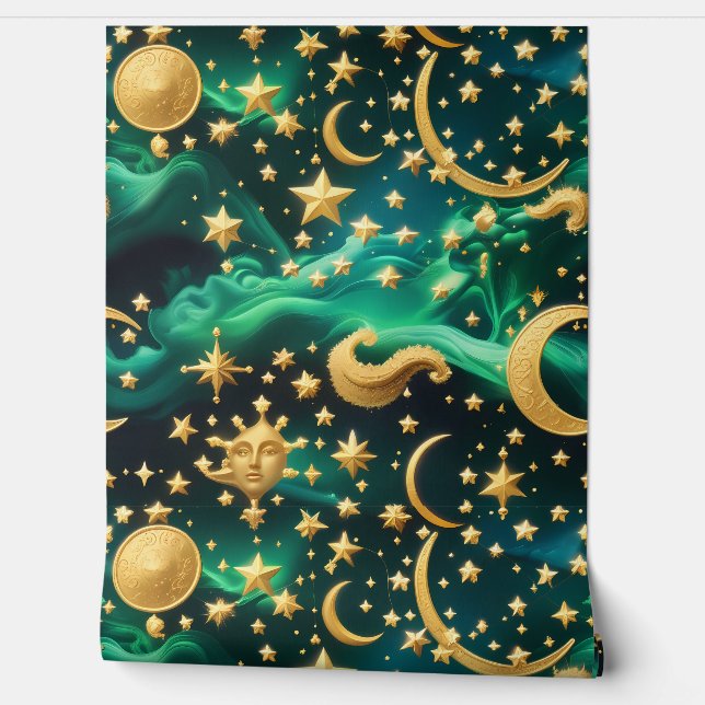 Wallpaper - Emerald Celestial Moon Design Wallpaper (Unrolling)