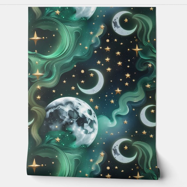 Wallpaper - Emerald Green Celestial Moon Wallpaper (Unrolling)