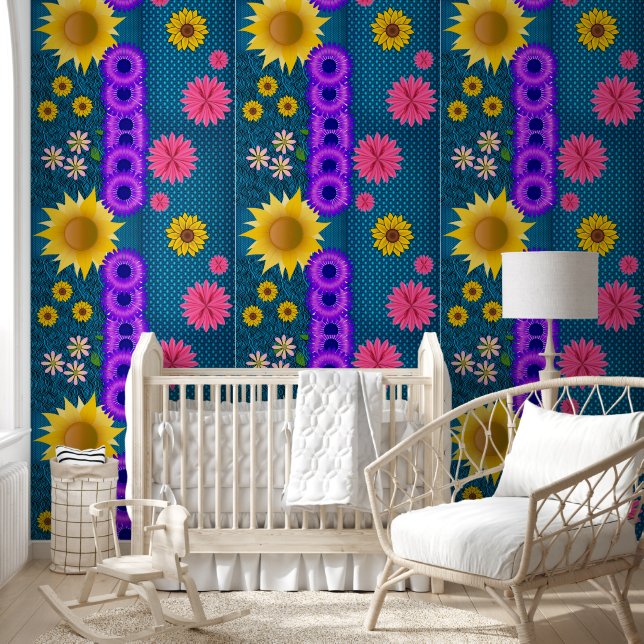 Wallpaper Floral Flowers Yellow Purple Wallpaper (Kids)
