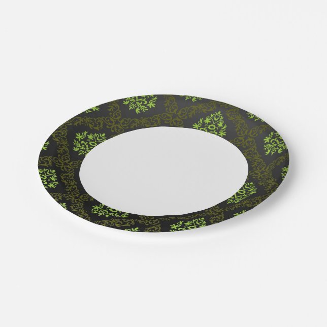 Wallpaper Floral Green Paper Plates (Angled)