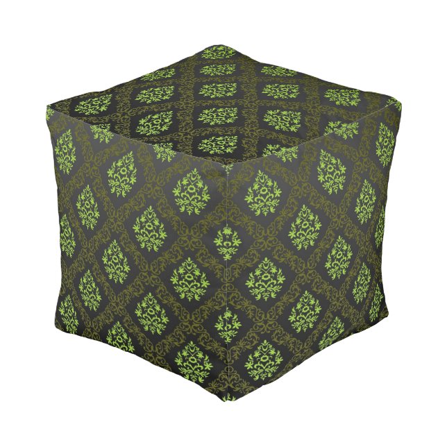 Wallpaper Floral Green Pouf (Angled Front)