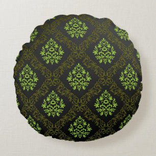 Wallpaper Floral Green Round Pillow