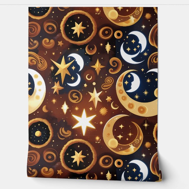 Wallpaper - Golden Ochre Celestial Moon Wallpaper (Unrolling)