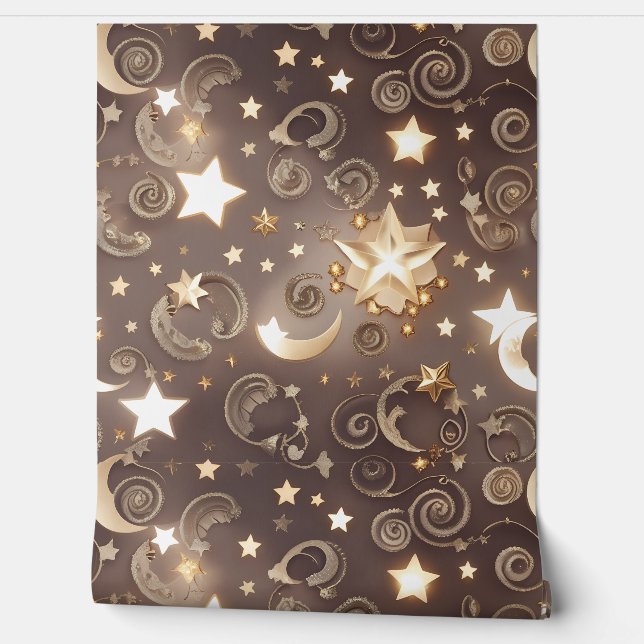 Wallpaper - Luxury Champagne Gold Celestial Moon Wallpaper (Unrolling)