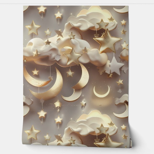 Wallpaper - Luxury Creamy Celestial Moon Wallpaper (Unrolling)