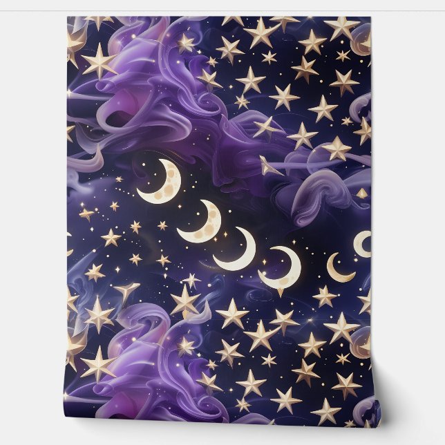 Wallpaper - Luxury Royal Amethyst Celestial Moon Wallpaper (Unrolling)