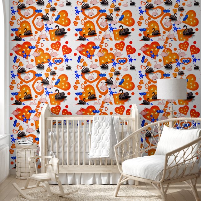 Wallpaper Orange Hearts Swans  Wallpaper (Kids)