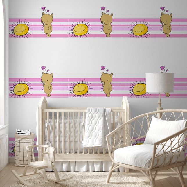 Wallpaper Pink & White Stripe Sunshine Teddy Bear (Kids)