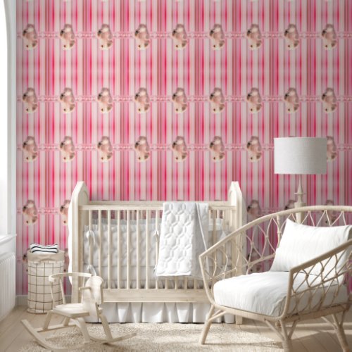 Wallpaper Polar Bear Stripe Pink Wallpaper