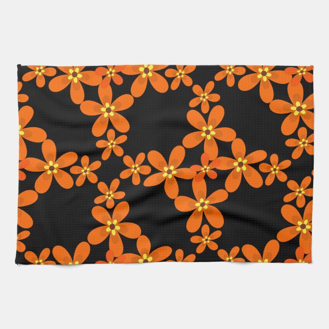 wallpaper retro orange 1970 kitchen towel (Horizontal)