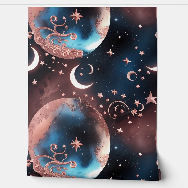 Wallpaper - Rose Gold Celestial Moon Wallpaper (Unrolling)