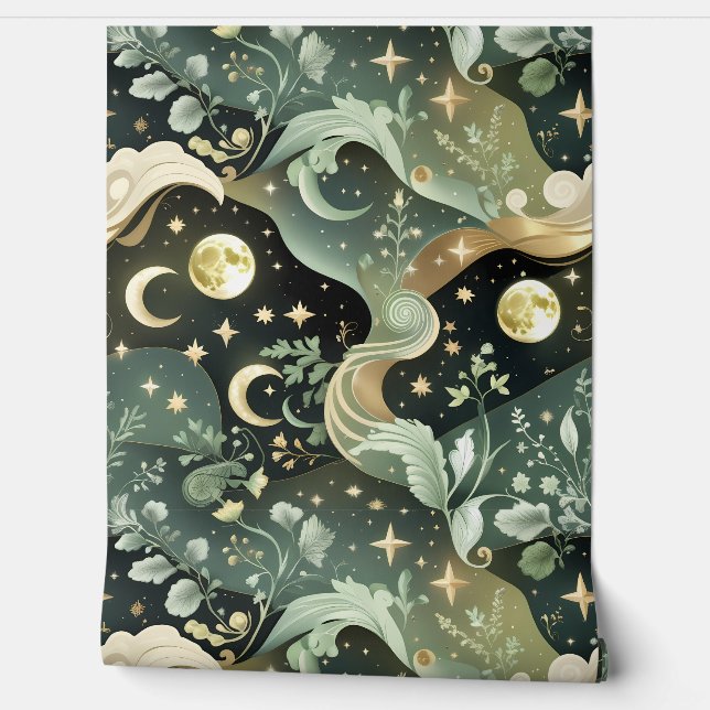 Wallpaper - Sage Green Celestial Moon (Unrolling)