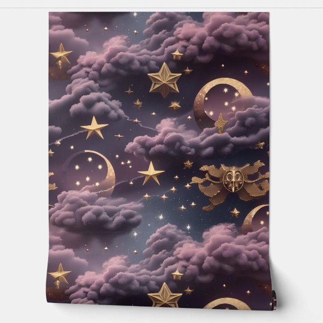 Wallpaper - Smoky Plum Celestial Moon Design Wallpaper (Unrolling)