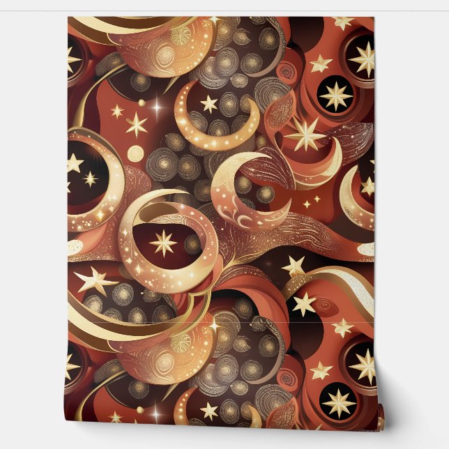 Wallpaper - Terracotta Celestial Moon Design Wallpaper (Unrolling)