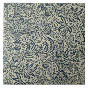 Wallpaper with navy blue seaweed style design ceramic tile
