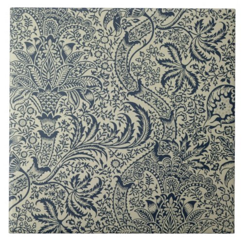 Wallpaper with navy blue seaweed style design ceramic tile
