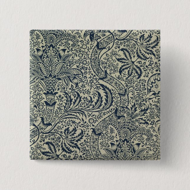 Wallpaper with navy blue seaweed style design pinback button (Front)