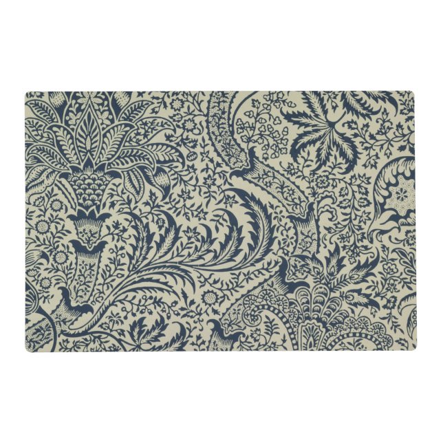 Wallpaper with navy blue seaweed style design placemat (Front)