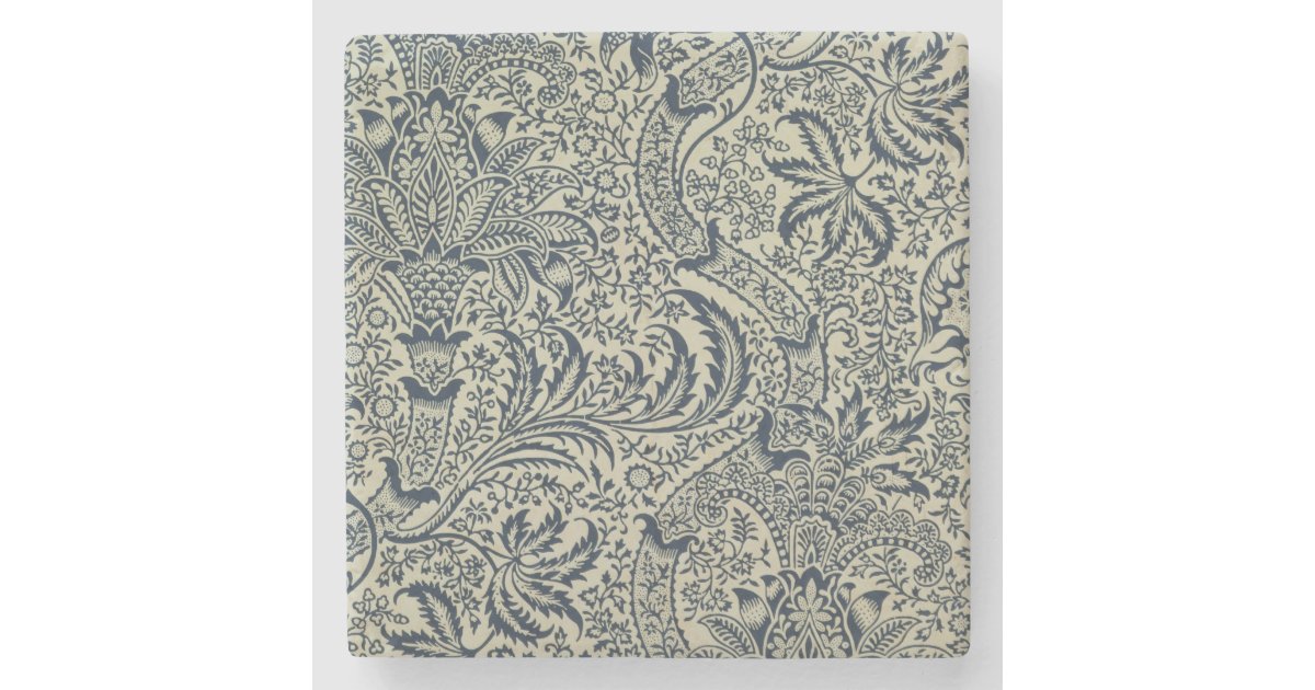 Wallpaper with navy blue seaweed style design stone coaster | Zazzle
