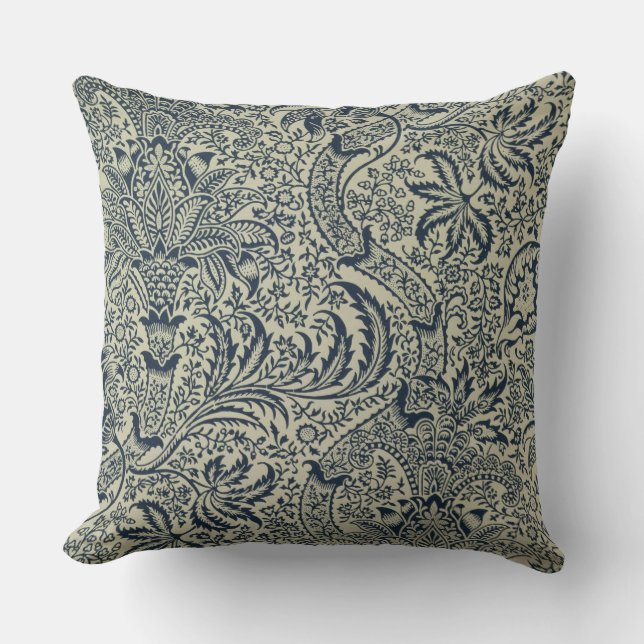 Wallpaper with navy blue seaweed style design throw pillow (Front)