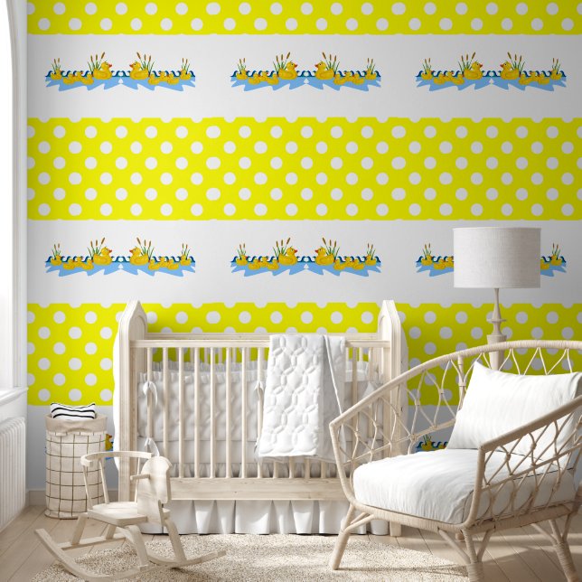 Wallpaper Yellow & White Polka dot Ducks Wallpaper (Kids)
