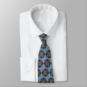 Wallstreet Hibiscus Foulard Peri & Brown Two-Sided Neck Tie