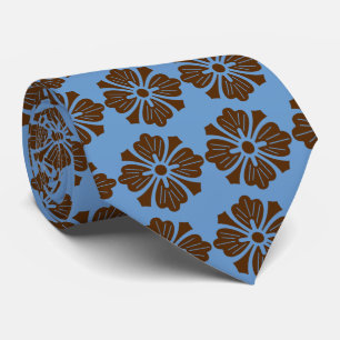 Wallstreet Hibiscus Foulard Peri & Brown Two-Sided Neck Tie