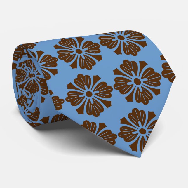 Wallstreet Hibiscus Foulard Peri & Brown Two-Sided Neck Tie (Rolled)