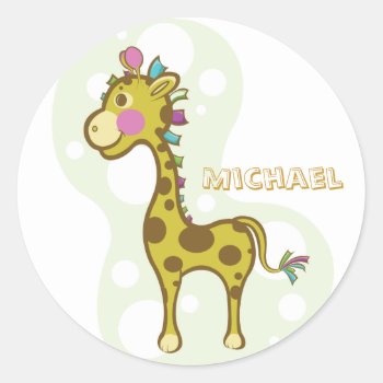 Wally The Giraffe Character Classic Round Sticker by paper_robot at Zazzle