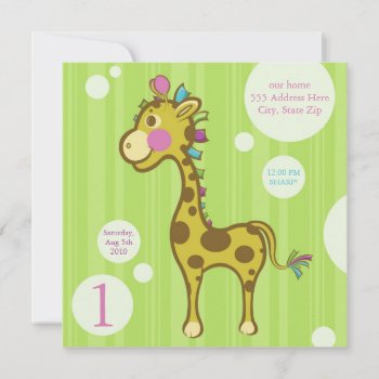 Wally The Giraffe Kids Birthday Party Invitation by paper_robot at Zazzle