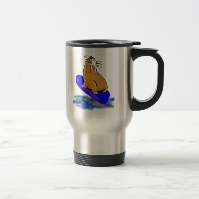 Wally The Walrus Goes Surfing Travel Mug (Right)