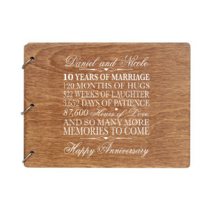 Walnut 10 Year Wedding Anniversary Guest Book