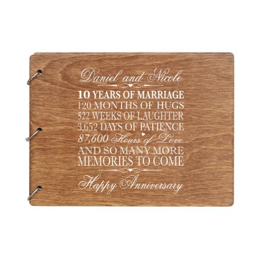 Walnut 10 Year Wedding Anniversary Guest Book (Front)