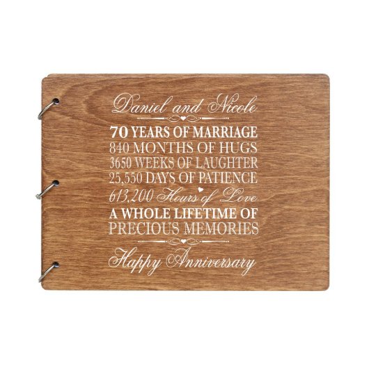 Walnut 70 Year Wedding Anniversary Guest Book (Front)