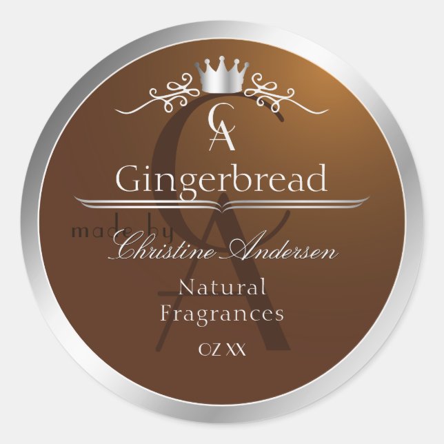 Walnut Brown Product Label Silver Frame Monogram (Front)