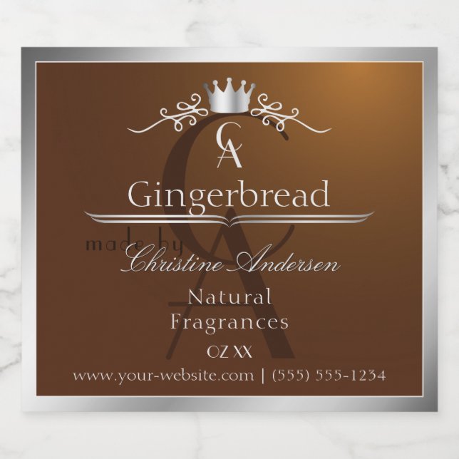 Walnut Brown Product Label Silver Frame Monogram (Single Label)